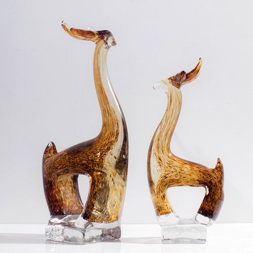 现代轻奢抽象琉璃鹿艺术品动物摆件客厅书房酒柜样板间装饰工艺品